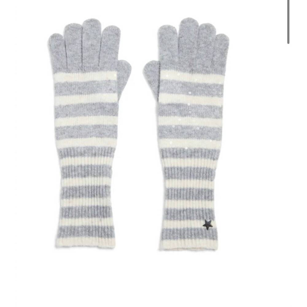 NEW JOCELYN women's heaven striped with sequins gloves in light grey/white